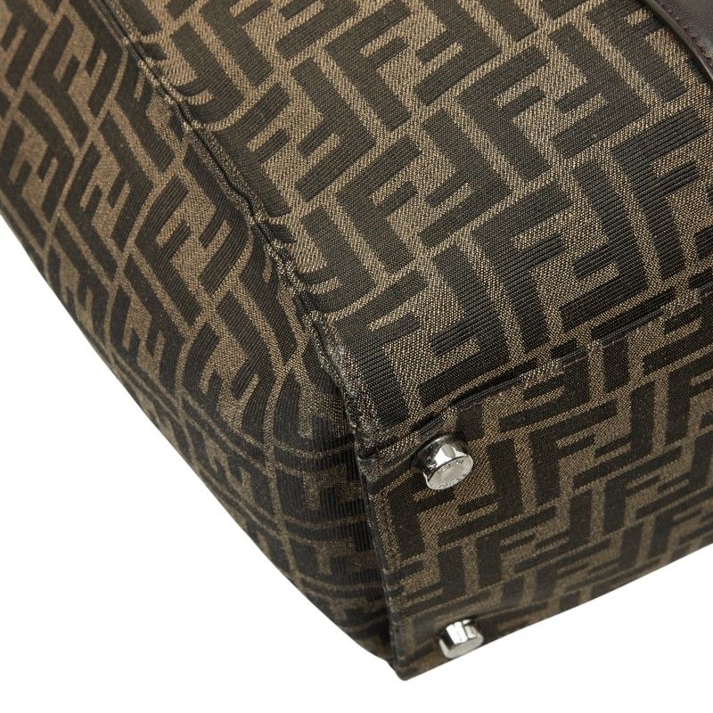 Fendi FF Logo Zucca Pattern Tote Shoulder Bag Brown Leather Jacquard — view 5