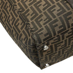 Fendi FF Logo Zucca Pattern Tote Shoulder Bag Brown Leather Jacquard — view 5