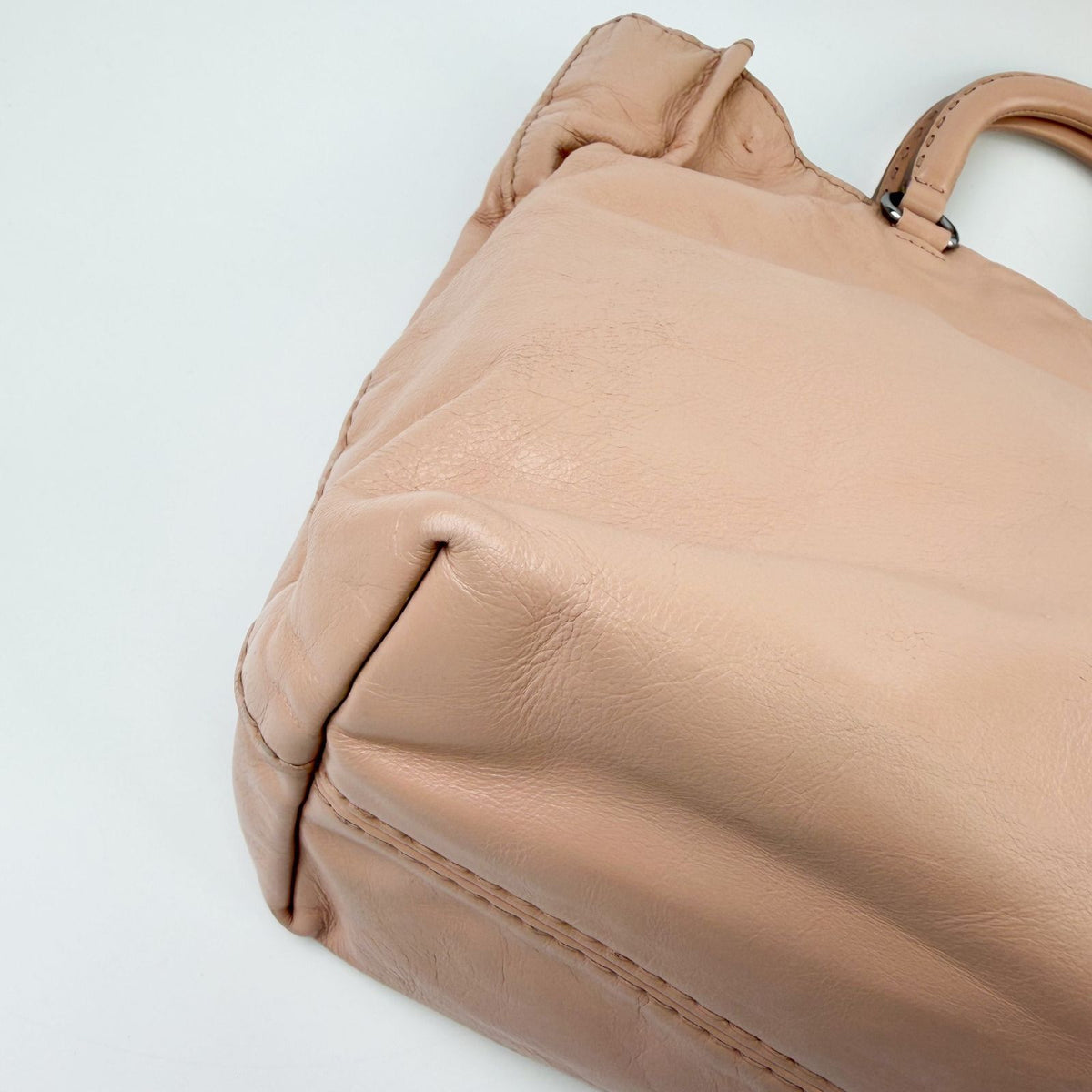 Prada Triangle Logo Soft Leather 2-Way Shoulder Bag Pink Beige Vintage — view 7