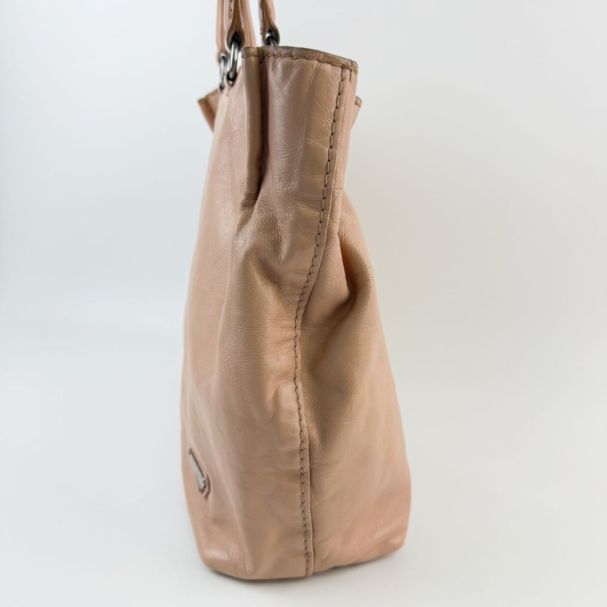 Prada Triangle Logo Soft Leather 2-Way Shoulder Bag Pink Beige Vintage — view 5