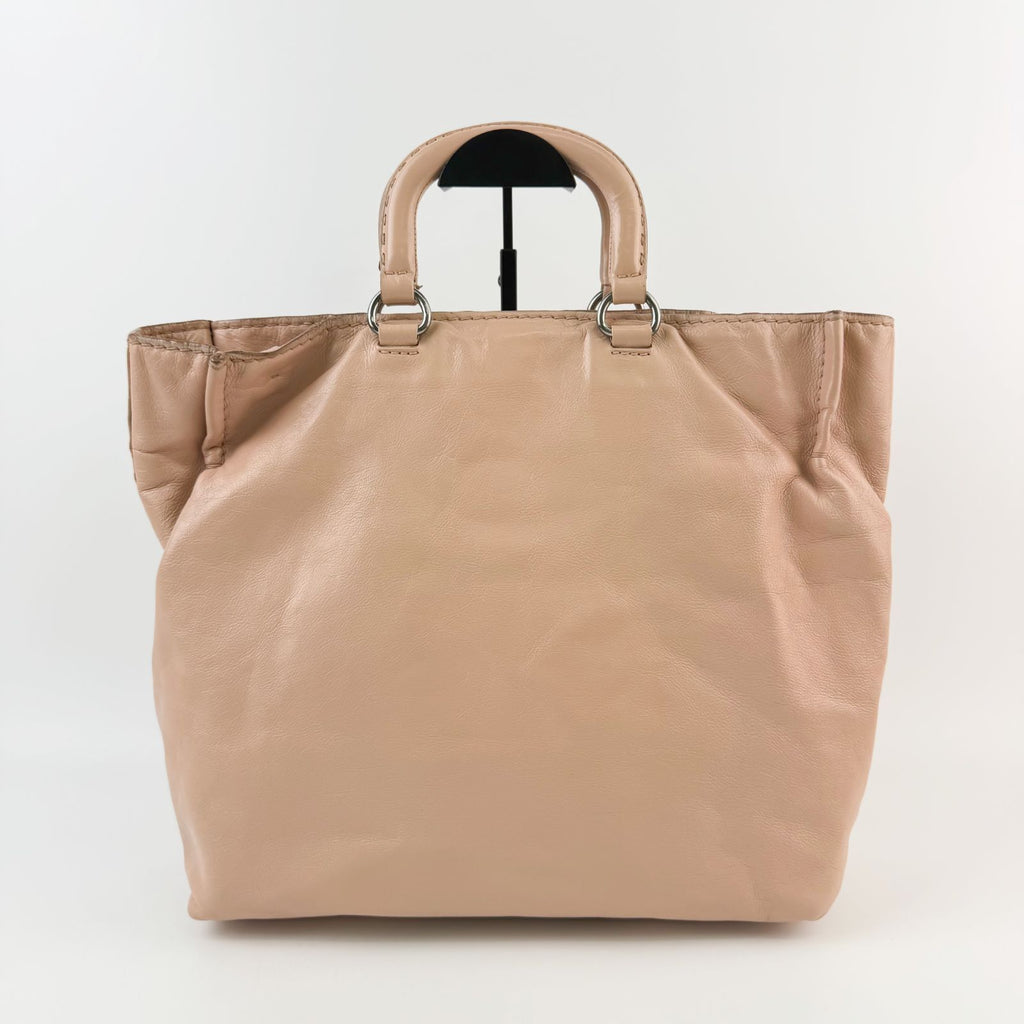 Prada Triangle Logo Soft Leather 2-Way Shoulder Bag Pink Beige Vintage — view 3