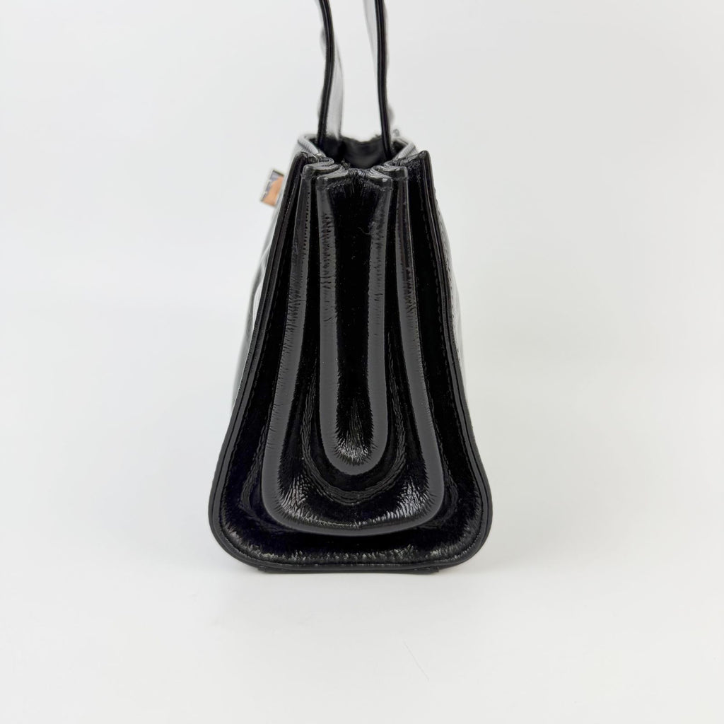 Chanel Turnlock One Handle Mini 2.55 Handbag Patent Leather Black Silver Seal — view 5