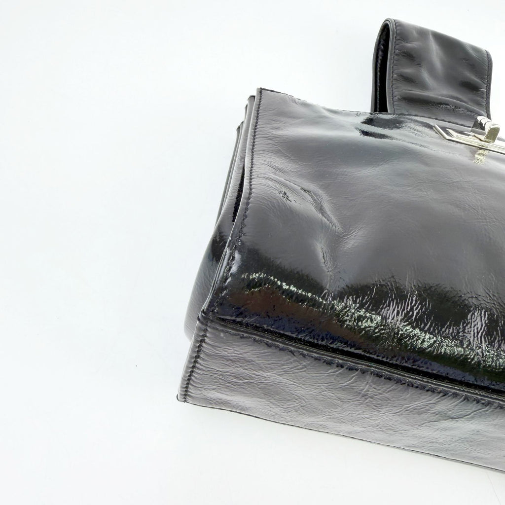 Chanel Turnlock One Handle Mini 2.55 Handbag Patent Leather Black Silver Seal — view 7