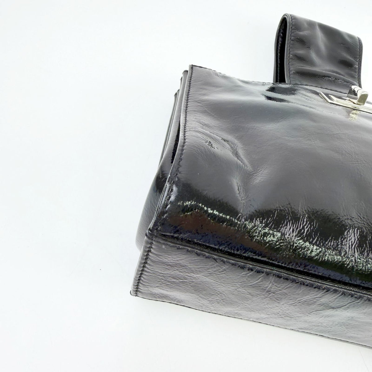 Chanel Turnlock One Handle Mini 2.55 Handbag Patent Leather Black Silver Seal — view 7