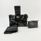 Chanel Turnlock One Handle Mini 2.55 Handbag Patent Leather Black Silver Seal