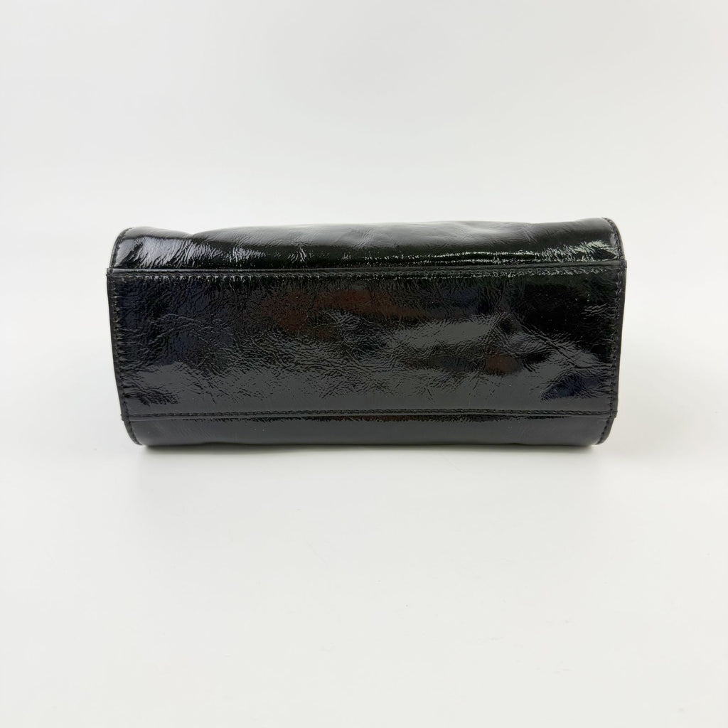 Chanel Turnlock One Handle Mini 2.55 Handbag Patent Leather Black Silver Seal — view 6