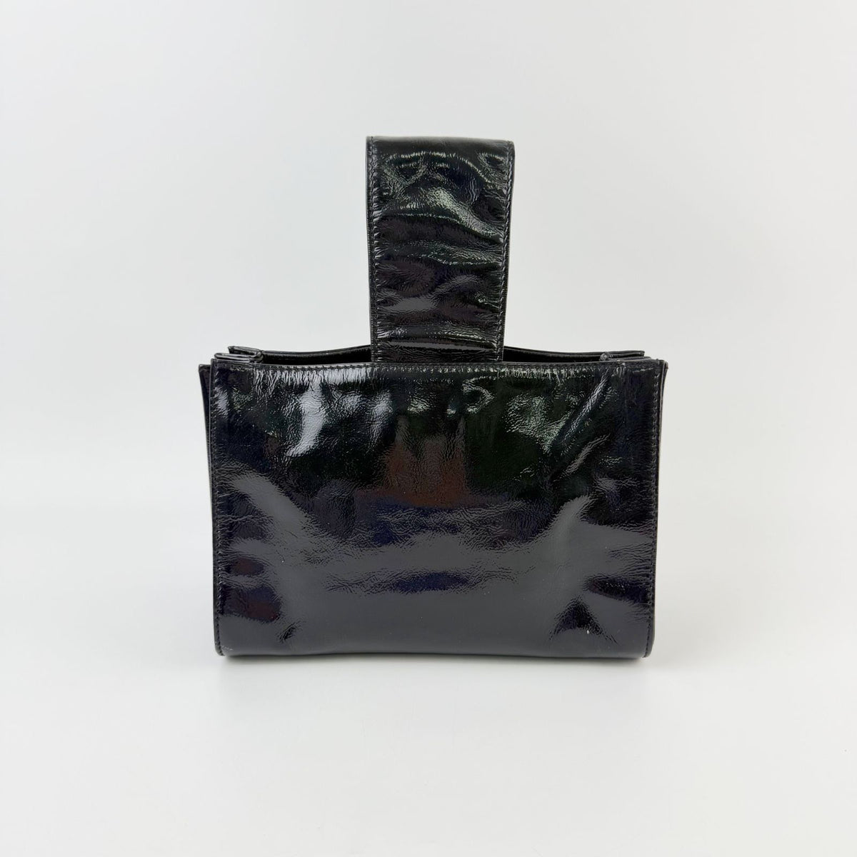 Chanel Turnlock One Handle Mini 2.55 Handbag Patent Leather Black Silver Seal — view 3