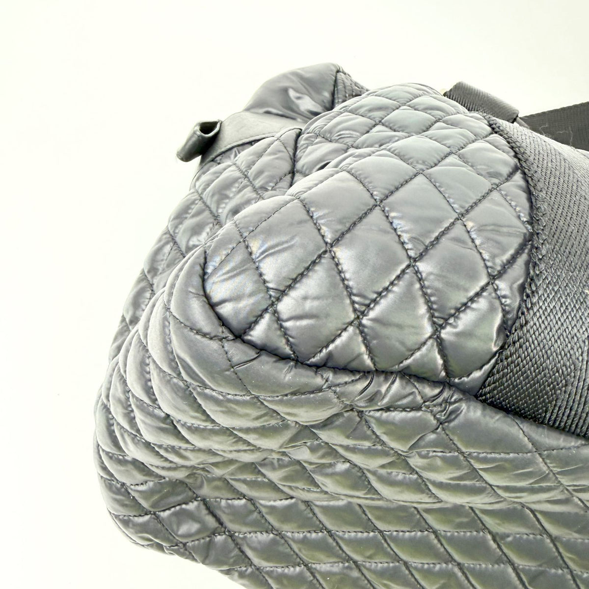 Chanel CC Logo Quilted Belt Handle Tote Shoulder Bag Black Silver Seal Vintage — view 8