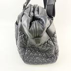 Chanel CC Logo Quilted Belt Handle Tote Shoulder Bag Black Silver Seal Vintage — view 4