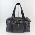 Chanel CC Logo Quilted Belt Handle Tote Shoulder Bag Black Silver Seal Vintage