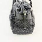 Chanel CC Logo Quilted Belt Handle Tote Shoulder Bag Black Silver Seal Vintage — view 3