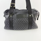 Chanel CC Logo Quilted Belt Handle Tote Shoulder Bag Black Silver Seal Vintage — view 2