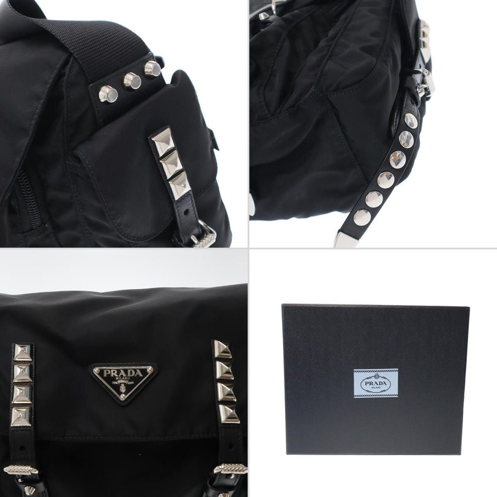 Prada Studded Nylon Shoulder Bag Black — view 8