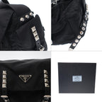 Prada Studded Nylon Shoulder Bag Black — view 8