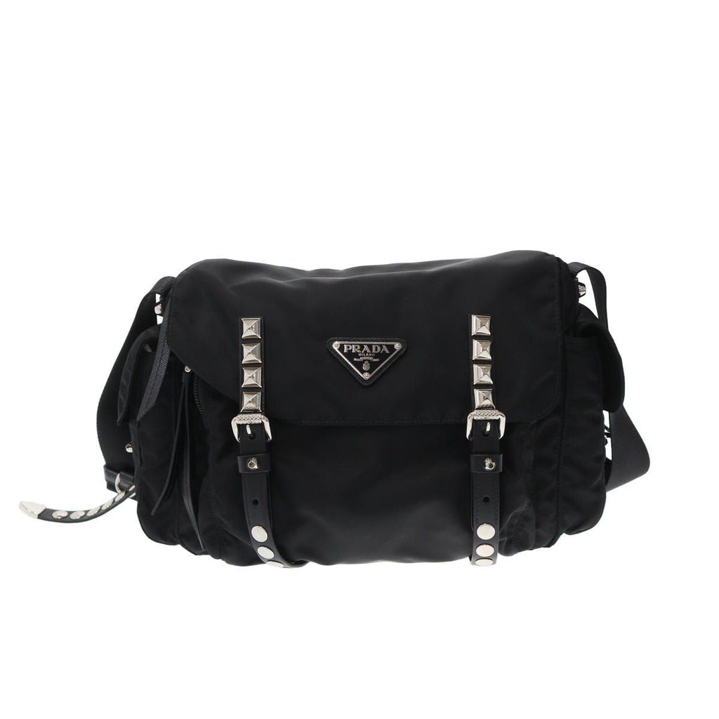 Prada Studded Nylon Shoulder Bag Black — view 5