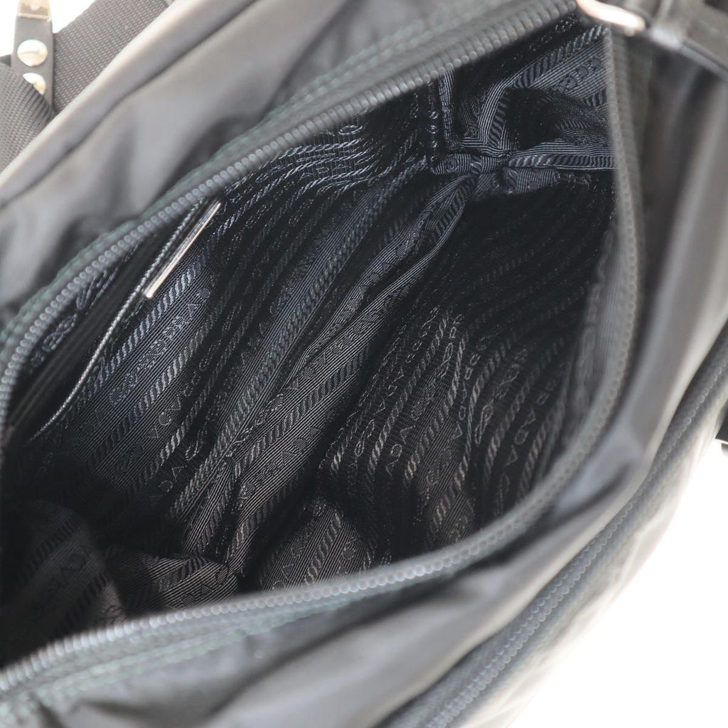 Prada Studded Nylon Shoulder Bag Black — view 7