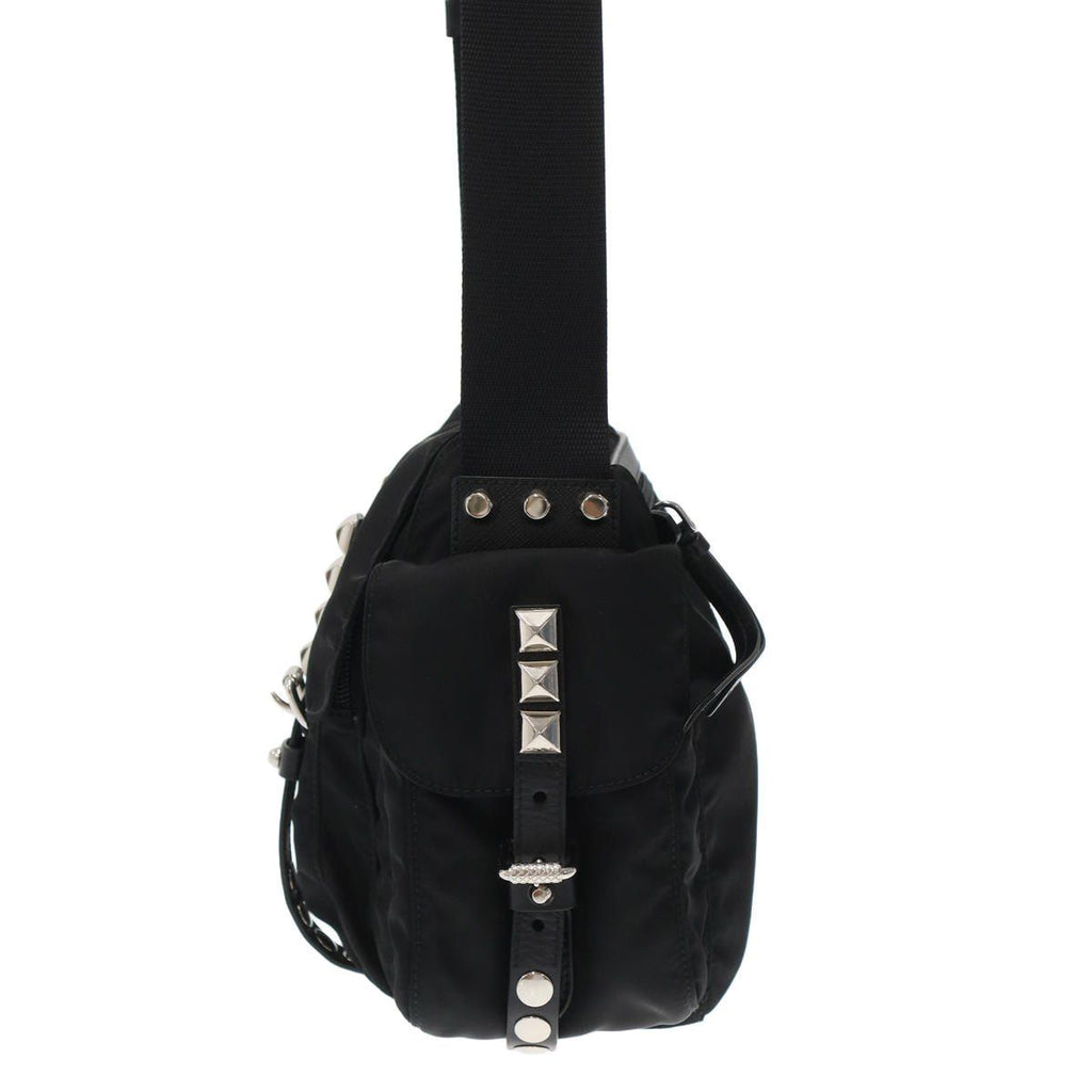 Prada Studded Nylon Shoulder Bag Black — view 3