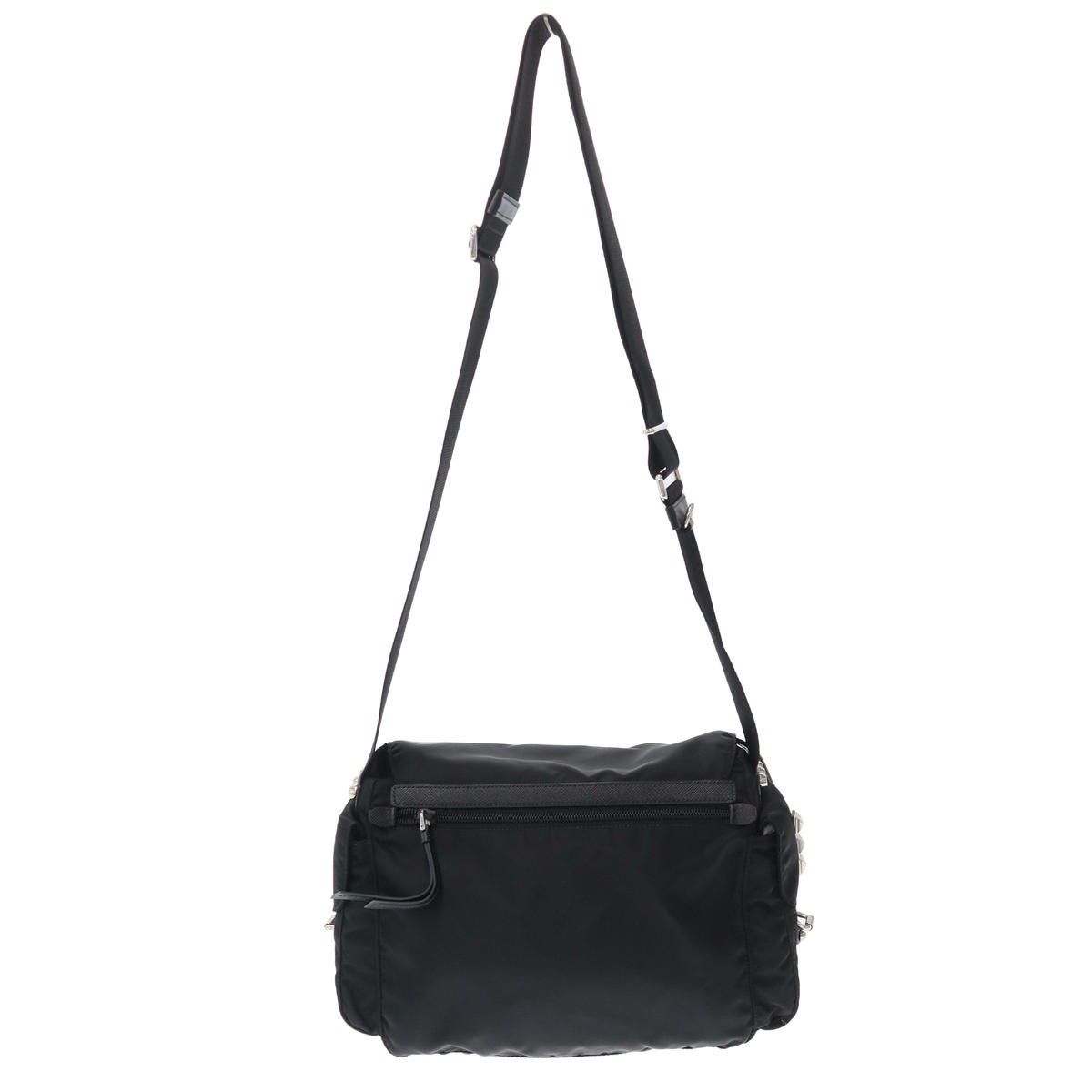 Prada Studded Nylon Shoulder Bag Black — view 2