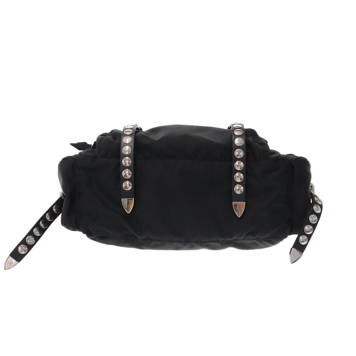 Prada Studded Nylon Shoulder Bag Black — view 4