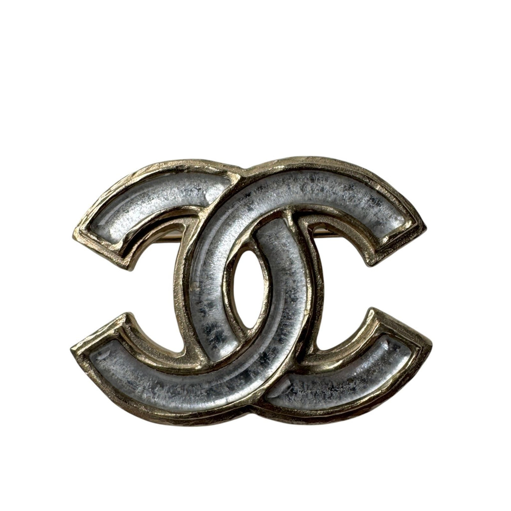 Chanel CC Logo Brooch Silver Gold