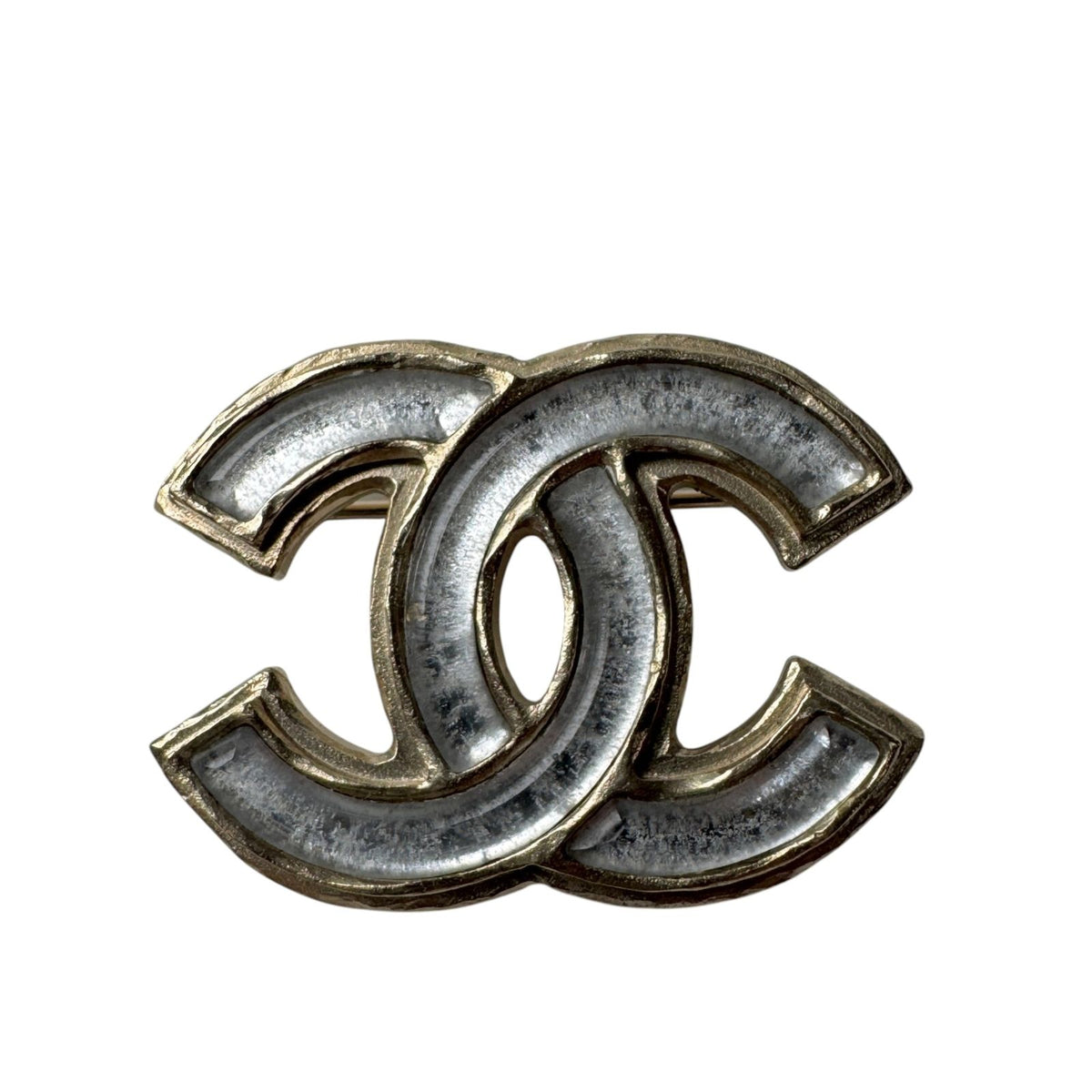 Chanel CC Logo Brooch Silver Gold
