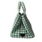 Prada Canapa Tote Houndstooth 2-Way Shoulder Bag Green Canvas — view 6