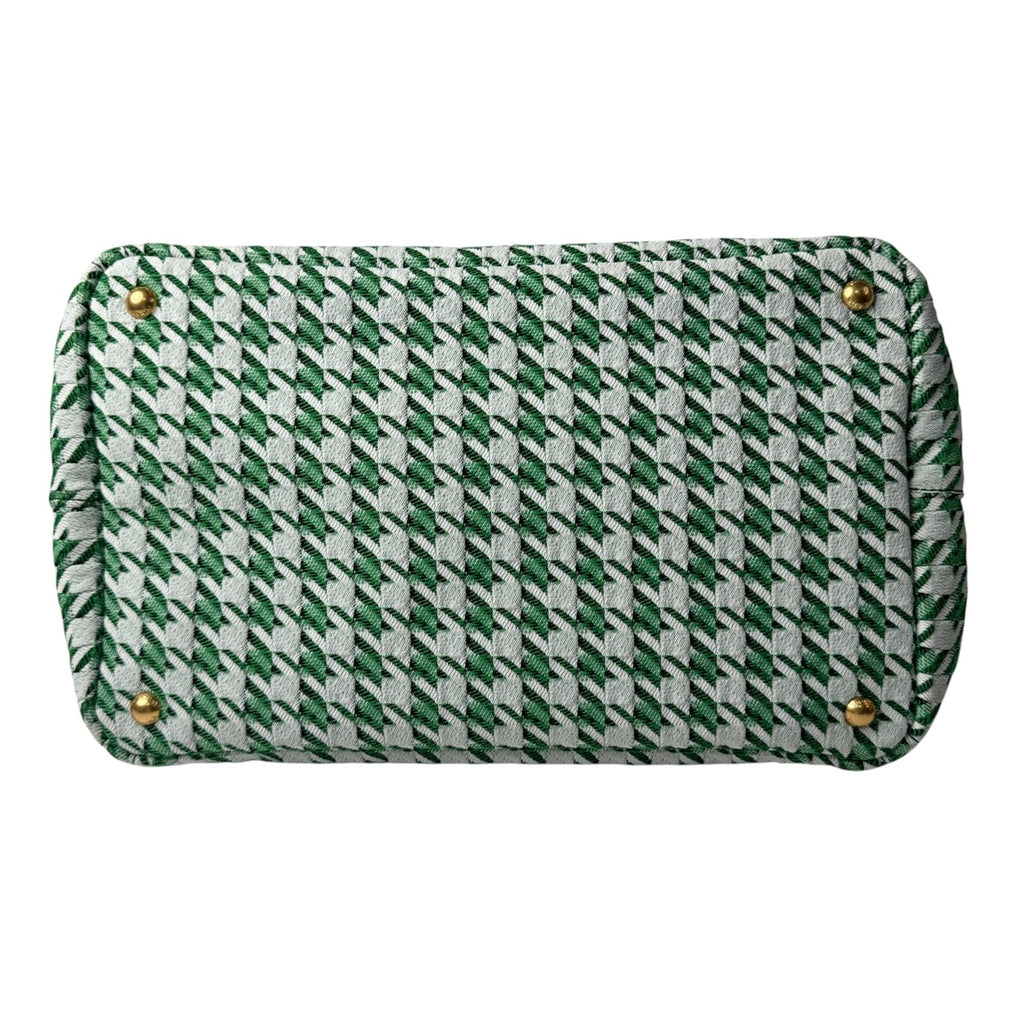 Prada Canapa Tote Houndstooth 2-Way Shoulder Bag Green Canvas — view 7