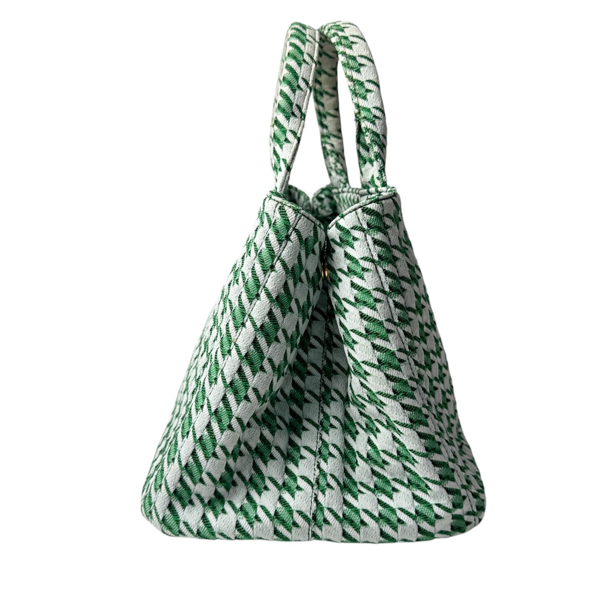 Prada Canapa Tote Houndstooth 2-Way Shoulder Bag Green Canvas — view 5