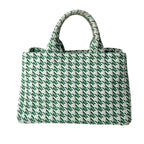 Prada Canapa Tote Houndstooth 2-Way Shoulder Bag Green Canvas — view 3
