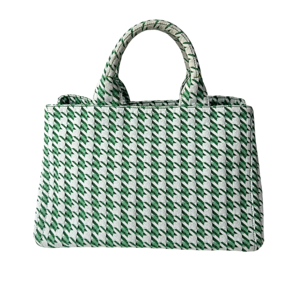 Prada Canapa Tote Houndstooth 2-Way Shoulder Bag Green Canvas — view 3