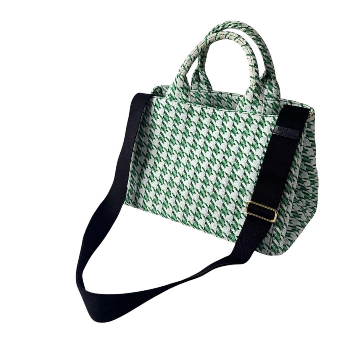 Prada Canapa Tote Houndstooth 2-Way Shoulder Bag Green Canvas — view 2