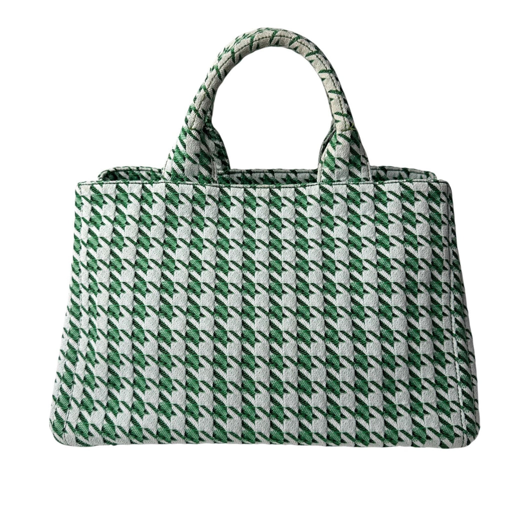 Prada Canapa Tote Houndstooth 2-Way Shoulder Bag Green Canvas — view 4