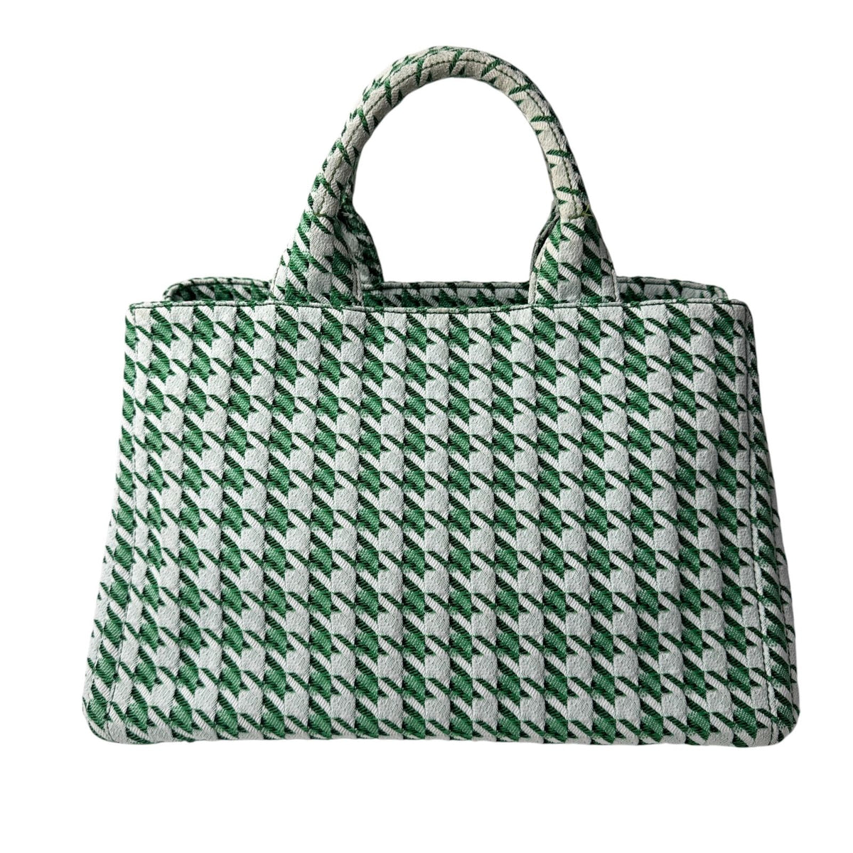 Prada Canapa Tote Houndstooth 2-Way Shoulder Bag Green Canvas — view 4