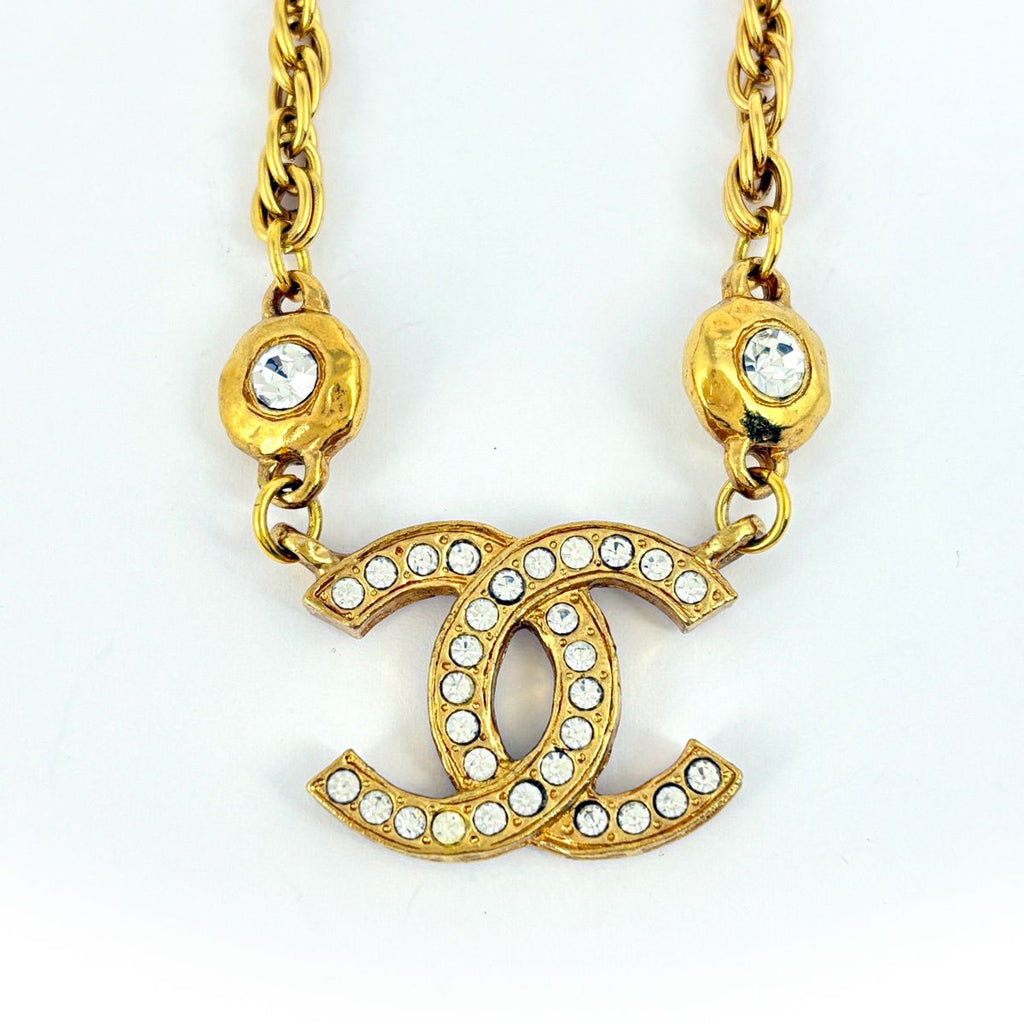 Chanel Necklace CC Logo Rhinestone Gold — view 2