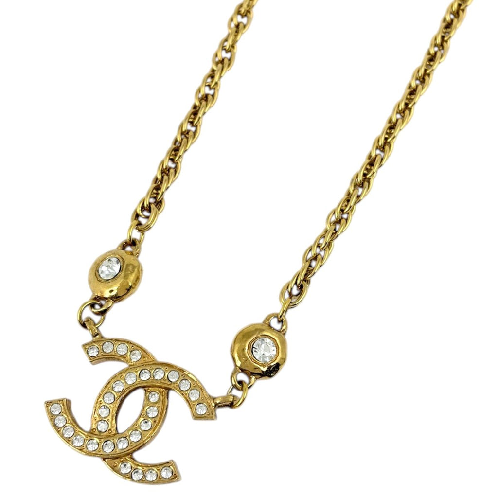Chanel Necklace CC Logo Rhinestone Gold
