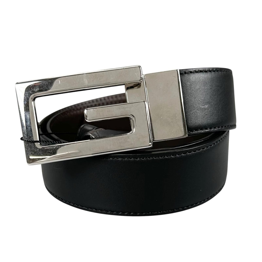 Gucci Square G Leather Brown Black Belt Silver