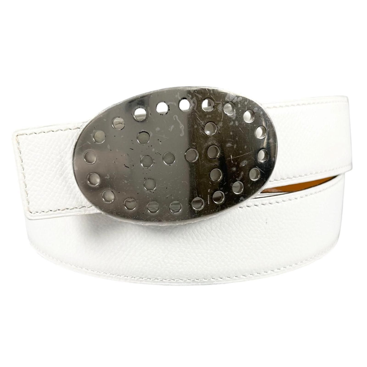Hermes Evelyne Leather Brown White Belt Silver