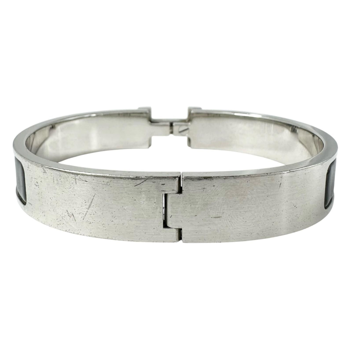 Hermes Clic H Silver Black Bangle Bracelet — view 3