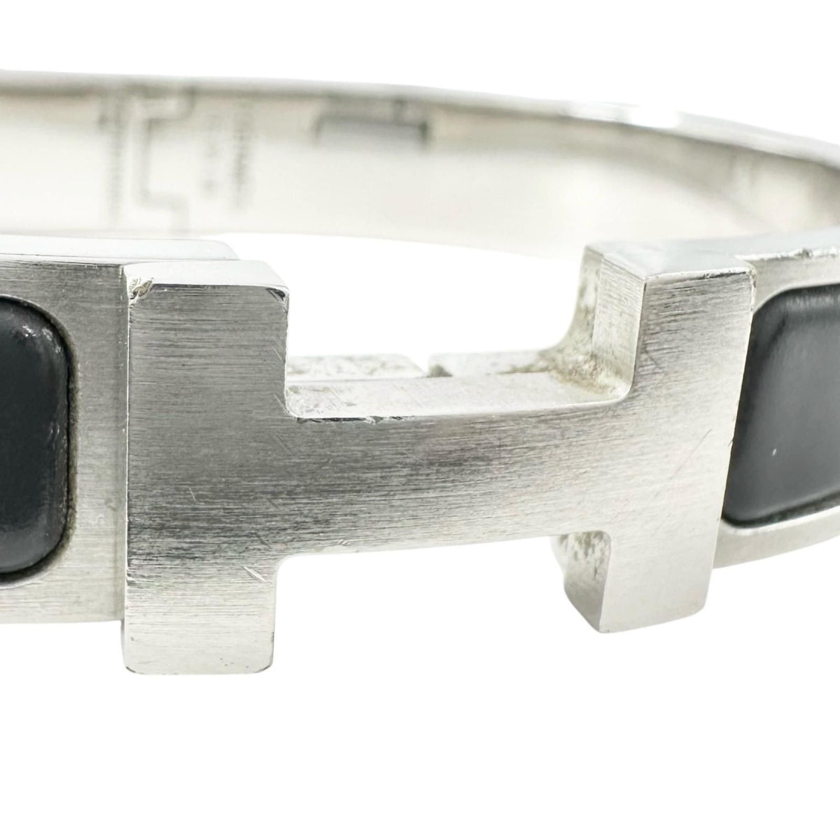 Hermes Clic H Silver Black Bangle Bracelet — view 6