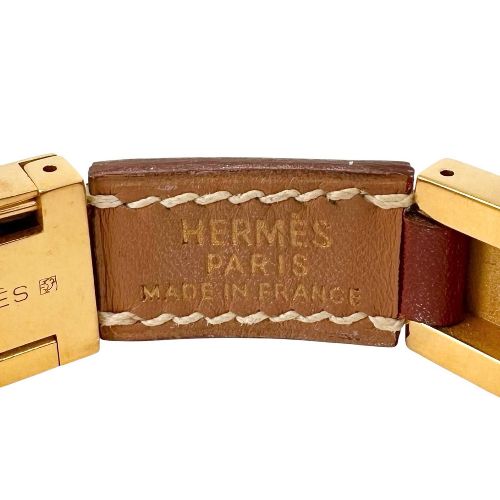 Hermes Medor Leather Metal Brown Bracelet Gold — view 6