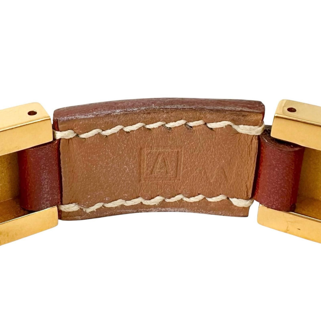 Hermes Medor Leather Metal Brown Bracelet Gold — view 8