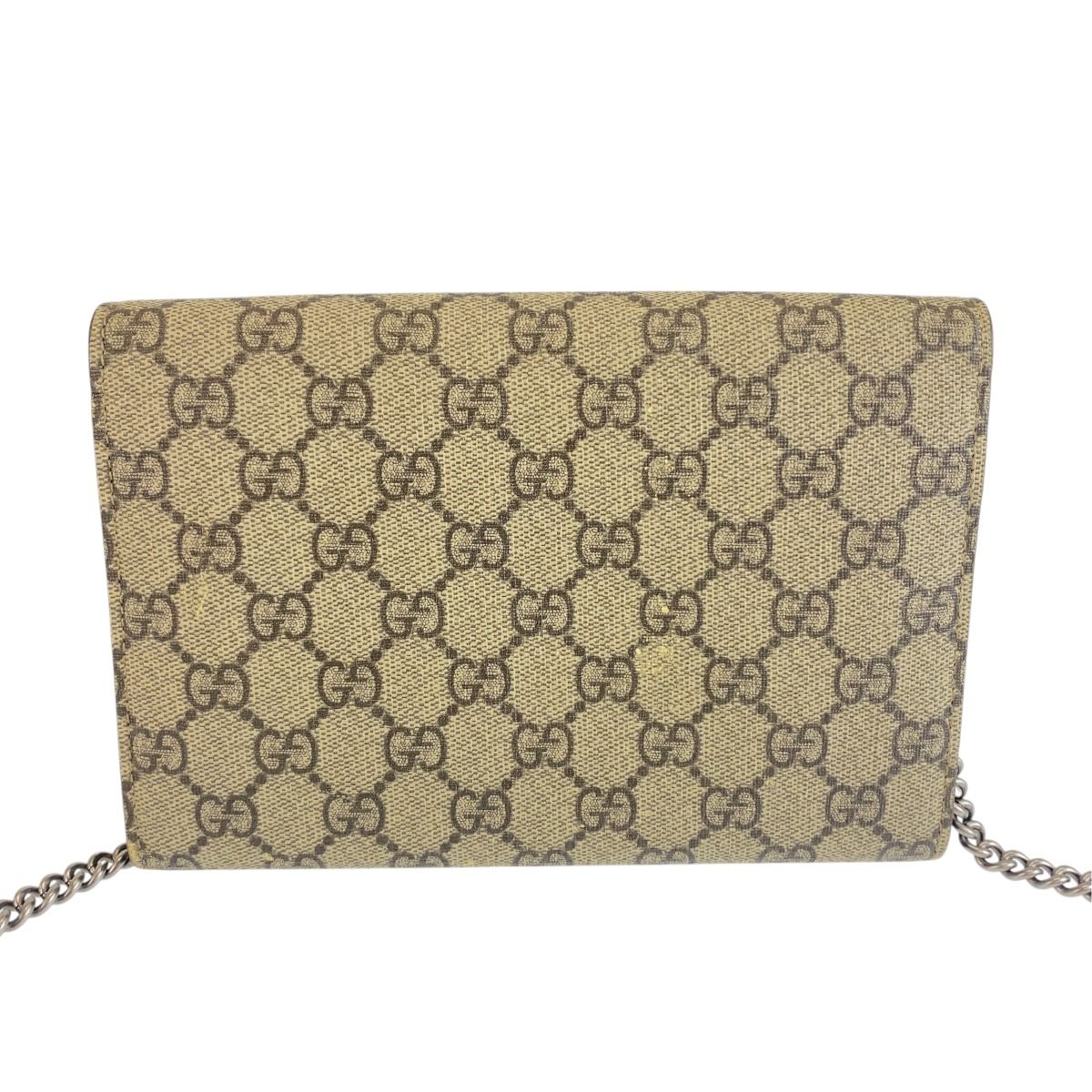 Gucci Dionysus Gray Brown Silver GG Supreme Canvas Shoulder Bag Chain Wallet — view 2