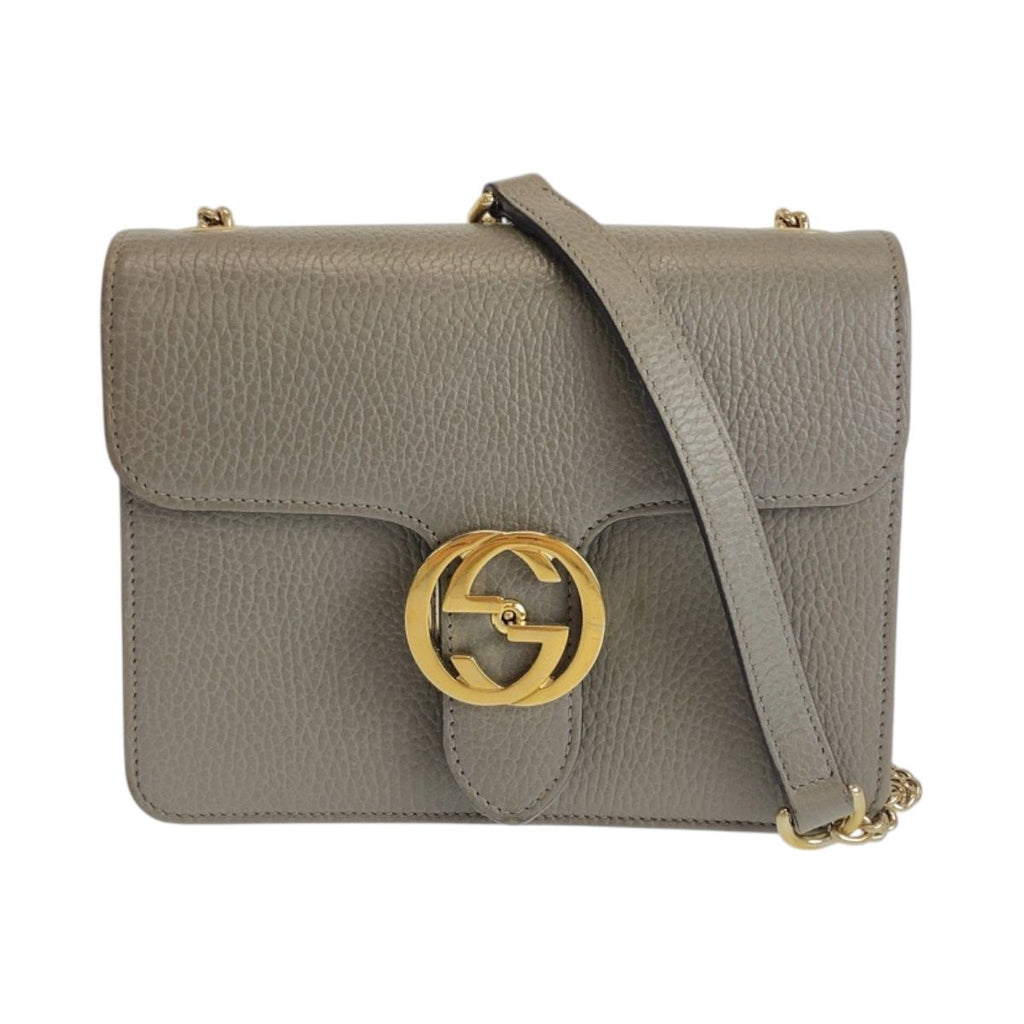 Gucci Interlocking G Gray Gold Leather Shoulder Bag Chain