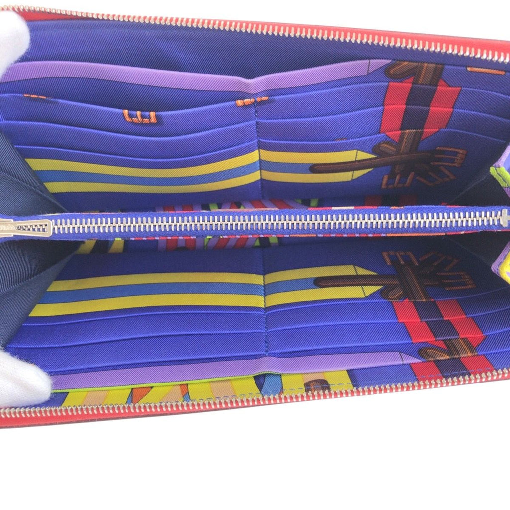 Hermes Azap Silk'in Rouge Red Silver Veau Epsom Wallet — view 6