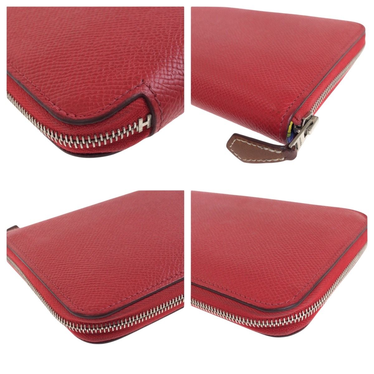 Hermes Azap Silk'in Rouge Red Silver Veau Epsom Wallet — view 3
