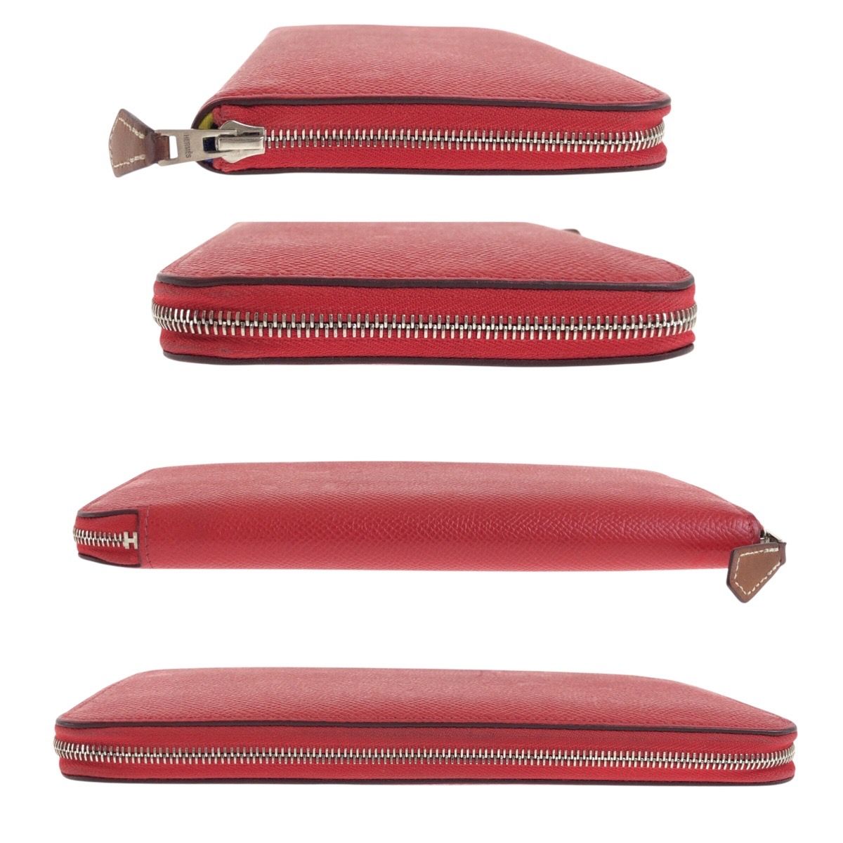 Hermes Azap Silk'in Rouge Red Silver Veau Epsom Wallet — view 7
