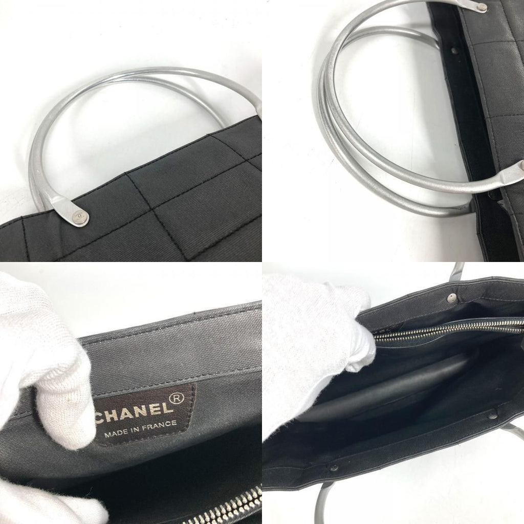 Chanel Handbag Metal Handle CC Logo Russian Choco Bar Nylon Canvas Black — view 8