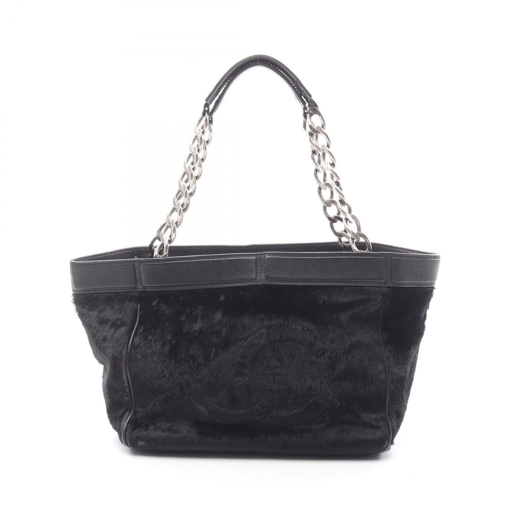 Chanel Tote Black Leather CC Logo Chain Hand B