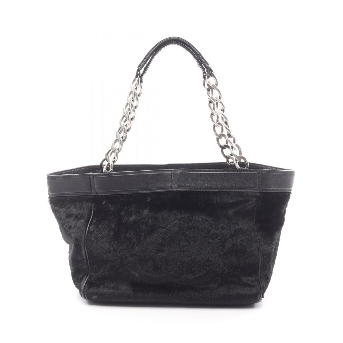 Chanel Tote Black Leather CC Logo Chain Hand B