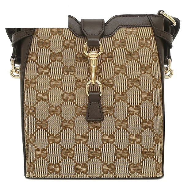 Gucci Shoulder Bag Mini Bucket GG Canvas Leather Beige Ebony Champagne Gold